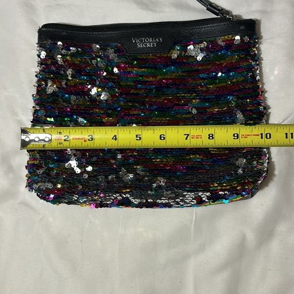Victoria Secret Black Multicolor Sequin Pouch Make Up Bag - Picture 3 of 7